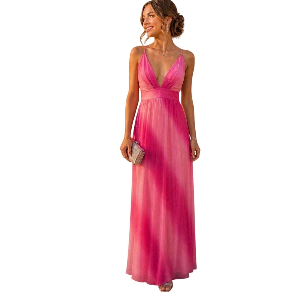 VTG Y2K Carolina Pink Fairy Prom Dress Coquette Babydoll Glitter Large‎ USA NWT